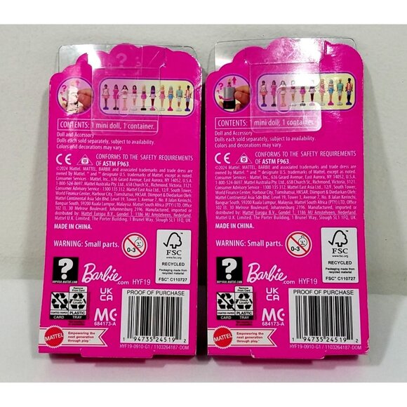 2x Barbie Mini Barbieland Pink Lipstick Container & Mystery 1.5" Doll - Picture 4 of 7